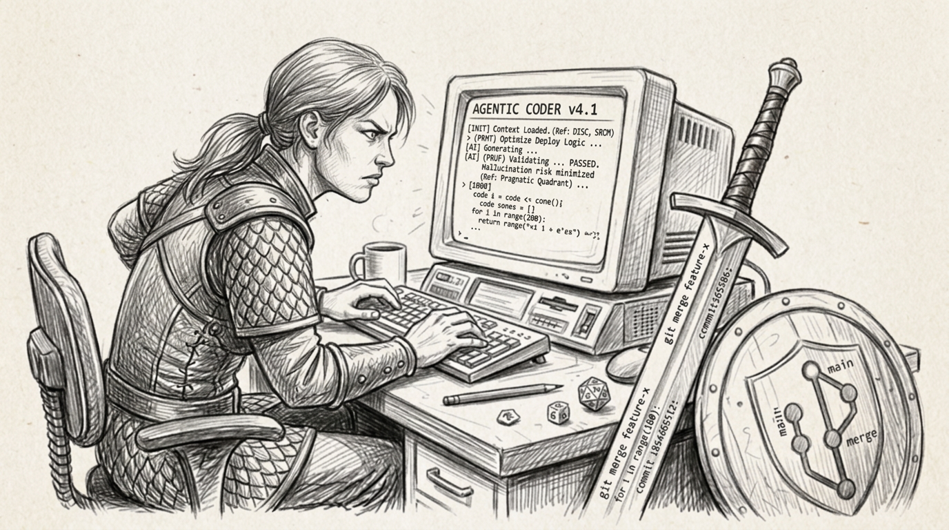 Graphite pencil illustration of the Fighter archetype, a developer charging forward with a language model