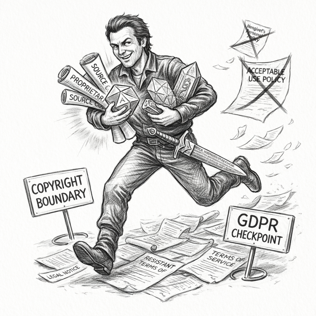 Graphite pencil illustration of the Outlaw of AI Plunder, a rogue bypassing security controls