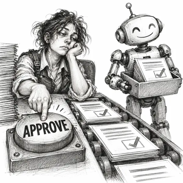 The Agreeable Agreer: Provides the human click in an approval process whose answer was decided in advance.
