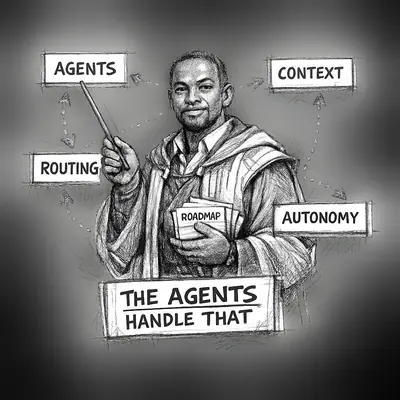 An architect presents an unproven agent orchestration diagram as if the future system already works.